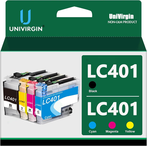 UniVirgin Compatible LC401XL Ink Cartridges for Brother Printer Replacement for Brother LC401XL for Brother MFC-J1010DW MFC-J1012DW MFC-J1170DW Printer, 4 Pack (Black/Cyan/Magenta/Yellow)