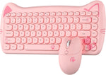 LexonElec Wireless Keyboard and Mouse,2.4GHz Wireless Retro Cute Cat Keyboard with 84 Key Mouse and Keyboard Combo,Cat Mouse with 3 Adjustable DPI for Mac PC Desktop Laptop(Pink)