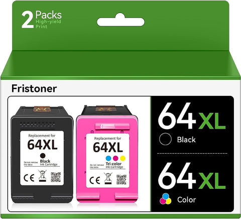 Firstoner 64 XL Ink Cartridge Combo Pack High Yield 64 Black Color Replacement for HP Ink 64XL for Envy Photo 7858 7855 7155 6255 6252 7120 6232 7158 7164 Tango X Printer(1 Black, 1 Tri-Color)