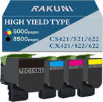 RAKUNI Compatible Toner Cartridge Replacement for Lexmark CS421 CS521 CX421 CX522 CX622 CX625 CS421dn CS521dn CX421adn CX522ade CX622ade CX625ade 78C1XK0 78C1XC0 78C1XM0 78C1XY0 (High Yeild, 4-Pack)