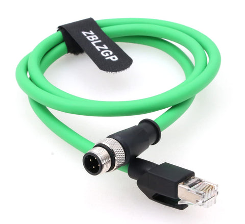 ZBLZGP M12 4 Position D Coded to RJ45 Shielded Ethernet Network Cord Cat5e Waterproof Cable (1M)