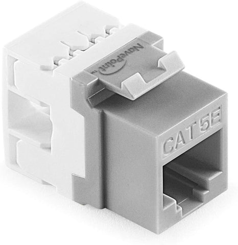 NavePoint 180 Degree Cat5e Keystone Jack, RJ45 Ethernet Connector, Type 110, Gray 25-Pack