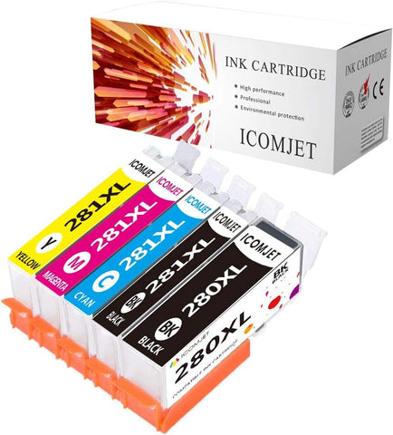 ICOMJET Compatible Ink Cartridge Replacement for Canon PGI-280XXL CLI-281XXL Canon 280 281 wrok for Canon Pixma TR8520 TR7520 TS9520 TS6220 TS6320 TS6100 TS6200 TS6120 TS702 TS9521C (5 Pack)