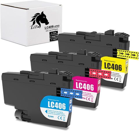 LiTuhorse LC406 LC4063PKS LC406CS LC406MS LC406YS 3-Pack Color Ink Cartridges LC 406 for Brother Printer MFC-J4335DW MFC-J4345DW MFC-J4535DW MFC-J5855DW MFC-J5955DW MFC-J6555DW MFC-J6955DW HL-JF1