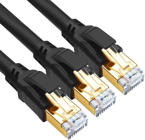 CAT 8 Ethernet Cable, 3ft (3 Pack) Ultra High Speed 40Gbps 2000MHz SFTP 26AWG CAT8 Cable LAN Internet Network Cord with Gold Plated RJ45 Connector for Gaming, Router, Modems, PC (3ft/3 Pack/Black)