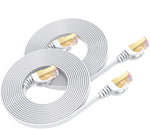 BUSOHE CAT8 Ethernet Cable 10ft 2Pack, High Speed Flat Internet Network Computer Patch Cord, 40Gbps 2000Mhz Faster Than Cat7/Cat6/Cat5, RJ45 Flat Cable Shielded in Wall, Indoor&Outdoor White