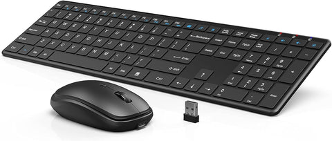 Rechargeable Wireless WisFox Ultra Slim Computer Keyboard Mouse Combo, Full Size Silent Keyboard and Mouse for Laptop, Computer and Desktop, Surface, Mac and Windows 10/8/7