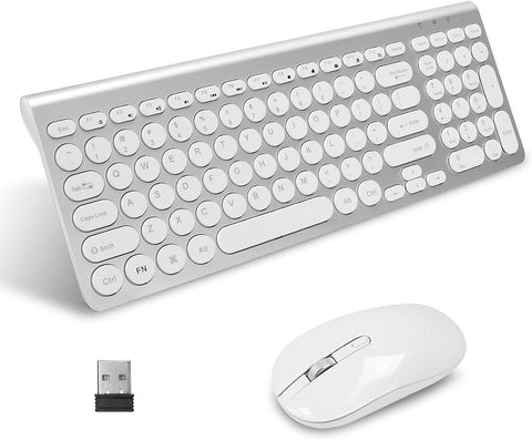 LeadsaiL Wireless Keyboard and Mouse Combo, Wireless USB Mouse and Computer Keyboard Set, Compact and Silent for Windows Laptop, Desktop, PC- Silver