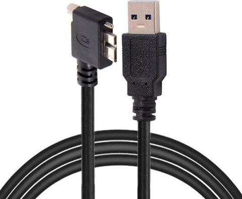 Cablecc 3m 90 Degree Left Angled Micro USB Screw Mount to 3.0 Data Cable for Industrial Camera