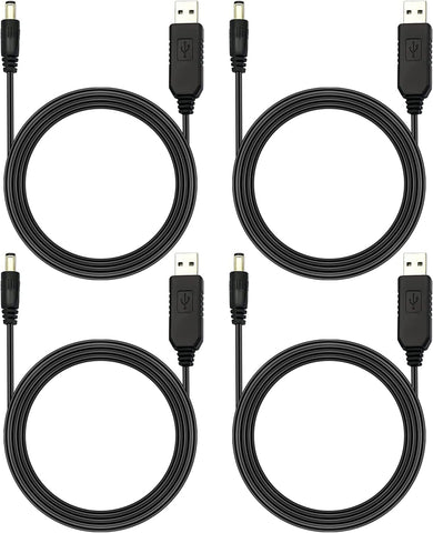 V TELESKY 4 Pack USB to DC Power Cable, 5V to 12V Step Up Charging Converter with 5.5 x 2.1mm Plug Barrel Jack for Devices That Need to be Converted to 12V Power?Black?3.3Feet/1Meter?