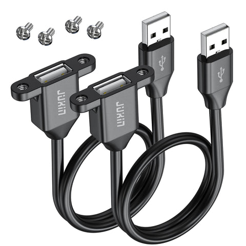 JUXINICE 2Pack USB2.0 Male to Female Extension Cable with Ears can be Fixed Various Chassis/Cabinets/Panels USB Extender W/Screw nut for USB Panel Mount (USB2.0, 3FT)