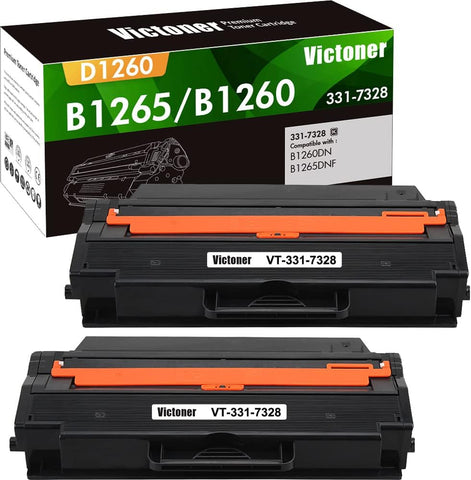 VICTONER Compatible B1260dn B1265dfw Toner Cartridge Replacement for Dell 331-7328 B1260 B1265 for Dell 1260 B126x Printer Ink (Black, 2-Pack)