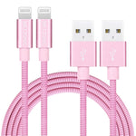 METZONIC MFi Certified iPhone Cable [2 Pack, 6.6 Feet] Stainless Steel Braided USB Cable with Insulation Coated Jacket, Strong & Fast Charge Data Transfer, Compatible with iPhone/iPad (Matte Pink)
