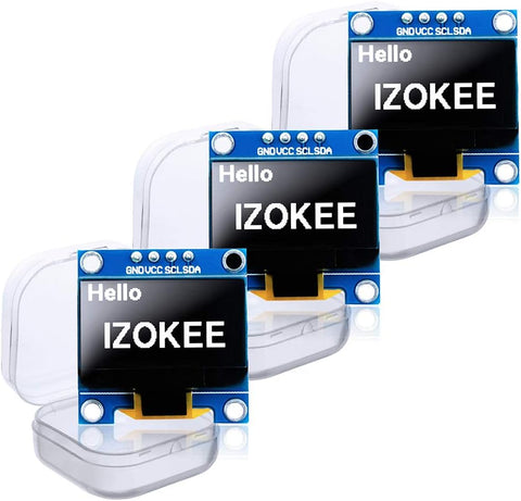 IZOKEE 0.96'' I2C IIC 12864 128X64 Pixel OLED LCD Display Shield Board Module 4 Pin for Arduino for Raspberry Pi (Pack of 3pcs, White-IIC)
