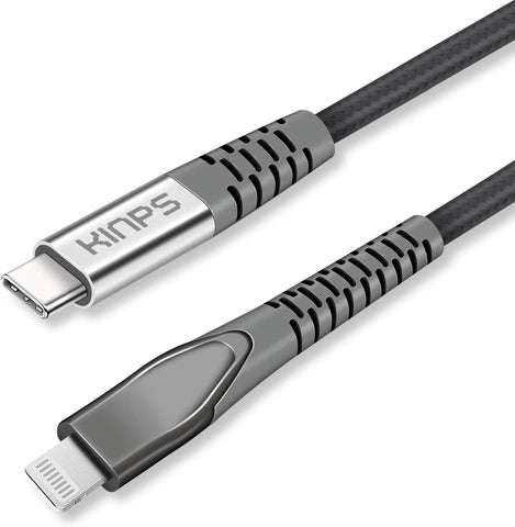 KINPS MFI Certified (10ft/3m) USB C to Lightning Fast Charging Cable Compatible with iPhone 12/12 Pro Max/11/11 Pro/11 Pro Max/XS/XR/X, Supports Power Delivery(for Use with Type C Chargers), Grey