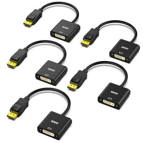 BENFEI DisplayPort to DVI DVI-D Single Link Adapter 5 Pack, Display Port to DVI Converter Male to Female Black Compatible for Lenovo, Dell, HP and Other Brand