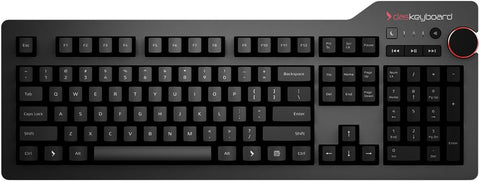 Das Keyboard 4 Root Wired Mechanical Keyboard, Cherry MX Blue Mechanical Switches, 2-Port USB 2.0 Hub, Laser Etched Keycaps, Volume Knob, Aluminum Top (104 Keys, Black)