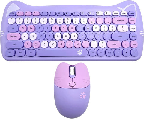 Attoe Wireless Mouse and Keyboard, Cute Cat Keyboard Mouse Combo for Girl Gift,2.4G Cordless Computer Mice with USB Receiver for