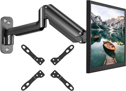 HUANUO Monitor Wall Mount Bracket, Articulating Adjustable Gas Spring Single Monitor Stand with VESA Extension Kit for 17 to 32 Inch LCD Computer Screens - VESA 75x75,100x100, 200x100, 200x200