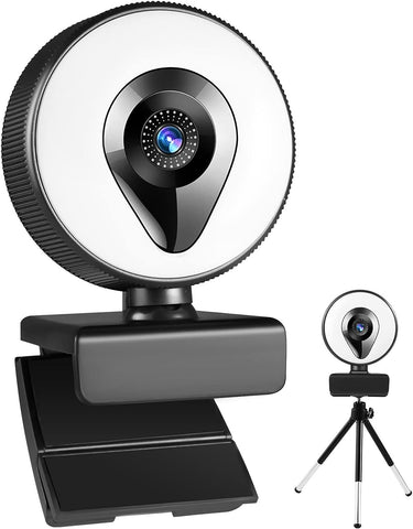 XXK 1080P Streaming Webcam with Adjustable Ring Light and Tripod, Advanced Auto-Focus with Full HD 1080P Web Camera, Built-in Noise Isolatin, Privacy Cover, Web Camera for Laptop, MacBook, PC, Skype