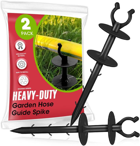 2 Pack Garden Hose Guide Spike,2 in 1 Hose Guide Stake Holder Heavy Duty Lawn Garden Water Sprinklers Hose Guide Support Rust Free Plant Saver Gardening Yard Tools To Keep Hose out of Flowers,Black