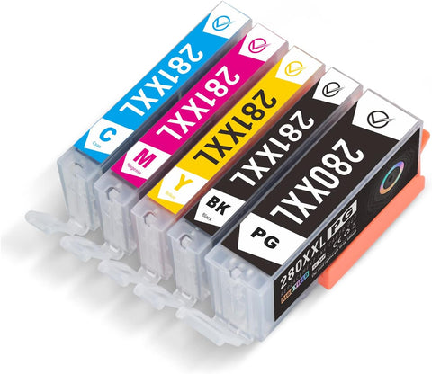 Victor 280xxl 281xxlInk Cartridges Replacement for Canon 280 281 PGI-280XXL CLI-281XXL PIXMA TS6220 TS8120 TS8220 TS9520 TS9521 Printer (5 Colors Packing), 280XXL/281XXL, 2Black/Cyan/Magenta/Yellow