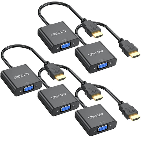 URELEGAN HDMI to VGA 5-Pack, HDMI to VGA Adapter Cable (Male to Female) 1080P Cord for Computer, Desktop, Laptop, PC, Monitor, Projector, HDTV, Chromebook, Raspberry Pi, Roku, Xbox and More