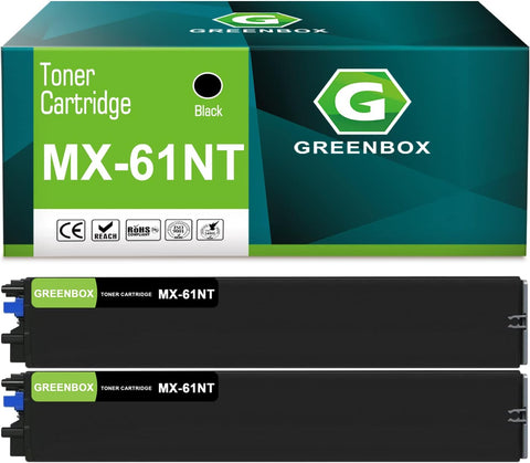 GREENBOX Compatible MX61NT High Yield Toner Cartridge Replacement for Sharp MX-61NT MX-61NTBA for MX-2651 3051 3071 3551 3571 4051 Printer(40,000 Pages, 2 Black)