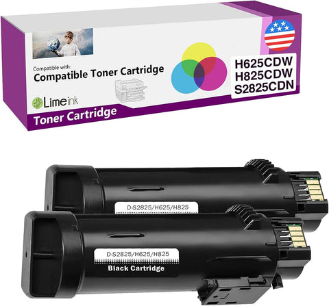 Limeink 2 Black Compatible Replacement Cartridges for Dell H625cdw H825cdw S2825cdn High Yield Laser Toner Cartridges for Smart Color Printers H625 H825 s2825 Ink