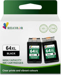 Relcolor 64XL Black Ink Cartridge Replacement for HP Ink 64 XL HP64XL HP64 Compatible with Envy 7855 7155 7858 7800 7100 6255 6252 6232 7120 7158 7164 7955e 7900e Tango Ink Printer (2 Black)