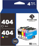 Wompy Ink Supply 4 Pack Compatible Brother LC404 Ink Cartridges | LC 404 LC404 XL | Compatible with MFC-J1205W, MFC-J1205W XL and MFC-J1215W (Black, Cyan, Magenta, Yellow)