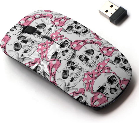 2.4G Wireless Mouse with Cute Pattern Design for All Laptops and Desktops with Nano Receiver - Skull Pink