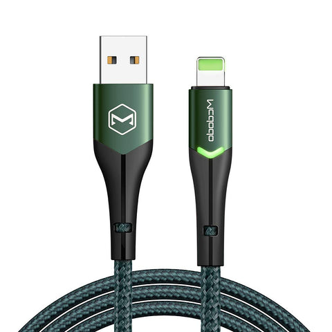 mcdodo Anti Bending Cable, 2 LED Switching Cord Nylon Braided Sync Charge USB Data 6FT/1.8M Cable Compatible New Phone List Below (6FT/1.8M, Green)