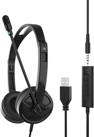 3.5mm/USB Headset, Computer Headset with Microphone Noise Canceling PC Headphones, Inline Volume Control for PC/Laptop/Cell Phone,Comfort-fit Call Center/Classroom for Skype, Zoom, Webinar