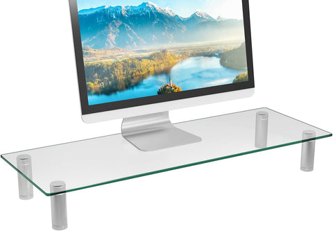 WALI Rectangular Tempered Glass Monitor Riser Desktop Stand Height Adjustable Table Top for Flat Screen LCD LED TV, Laptop, Notebook, and Display, 23 X 8 inch (GTT002), Clear