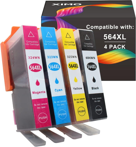 XIMO Compatible Ink Cartridge Replacement for 564 XL HP 564XL for HP Photosmart 5520 6520 7510 7520 DeskJet 3520 Premium C309A C410A Printer, 4 Pack(Black,Cyan,Magenta,Yellow)