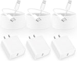 [Apple MFi Certified] iPhone 14 Fast Charger, Linocell 3 Pack 20W USB-C PD Power Wall Charger with 3 Pack 6FT Type C to Lightning Quick Charging Sync Cable for iPhone 14 13 12 11 Pro Max/XS/XR/SE/iPad