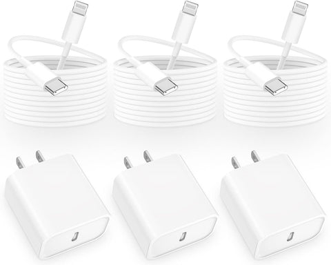 [Apple MFi Certified] iPhone 14 Fast Charger, Linocell 3 Pack 20W USB-C PD Power Wall Charger with 3 Pack 6FT Type C to Lightning Quick Charging Sync Cable for iPhone 14 13 12 11 Pro Max/XS/XR/SE/iPad