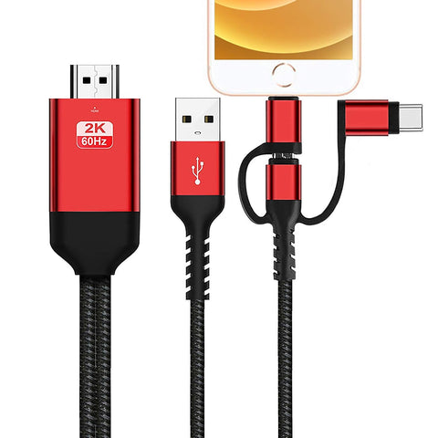 3 in 1 HDMI Cable Adapter Type C/Micro USB/Phone MHL to HDMI Mirroring Phone to TV/Projector/Monitor HDTV 1080P Compatible with Phone Series XS/Android 5.0 and IO'S9 Above