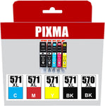 ColorInk 570XL 571XL Ink Cartridge for Canon PGI-570 CLI-571 PG570XL cartridges use with Canon PIXMA MG5750 MG5751 MG5752 MG5753 MG6850 Printer (1 Black, 1 Black,1 Cyan, 1 Magenta, 1 Yellow, 5Pack)