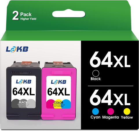 L2KB 64XL Ink Cartridge Combo Pack for hp Ink 64xl Ink Cartridge for hp Printers Compatible with HP Envy Photo 7855, 7155, 7858 (1 Black,1 Tri-Color)