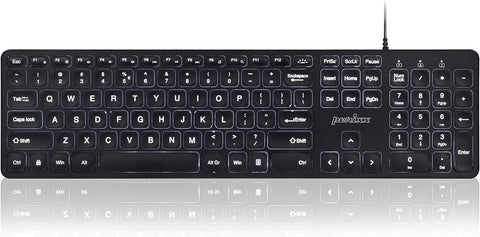 Perixx PERIBOARD-331 Wired Backlit USB Keyboard, Slim Design with Big Font Keys, White Illuminated LED, US English Layout