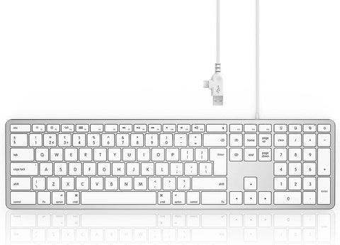 seenda Wired Mac Keyboard US Layout, Wired Keyboard with Numeric Keypad, Ultra Slim, US Layout, Silent Keyboard for Mac OS, iMac, iMac Pro, MacBook Pro/Air, White Silver