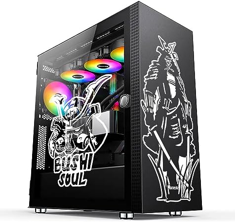 Japan Warrior Bushi Vinyl Stickers for PC Case,Decor Decals for ATX Computer Chassis Skin,Waterproof Easy Removable (White and White)