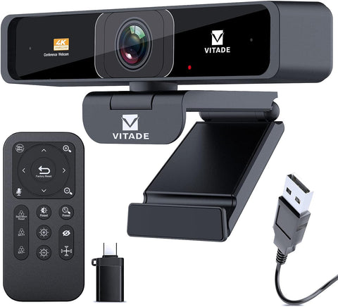 VITADE 4K Zoomable Webcam with Remote Control, 8MP Sony Sensor Webcam with Microphone and 4X Digital Zoom, Pro USB Webcam for Streaming/Online Teaching/Video Calling/Zoom/Skype, Black (915FF)