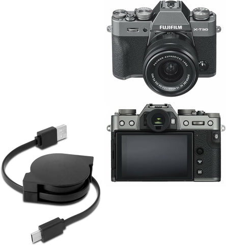 BoxWave Cable Compatible with Fujifilm X-T30 (Cable by BoxWave) - miniSync - USB-A to USB Type-C, Retractable Cable - USB-A to USB Type-C for Fujifilm X-T30