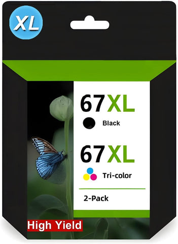 67XL Ink Cartridges Replacement for HP Deskjet 2700 4100 4155 Envy 6000 6055 6400 6455 6458 Series Printer Ink Cartridges for HP Ink 67 XL 67XL Black and Color Combo Pack 2-Pack