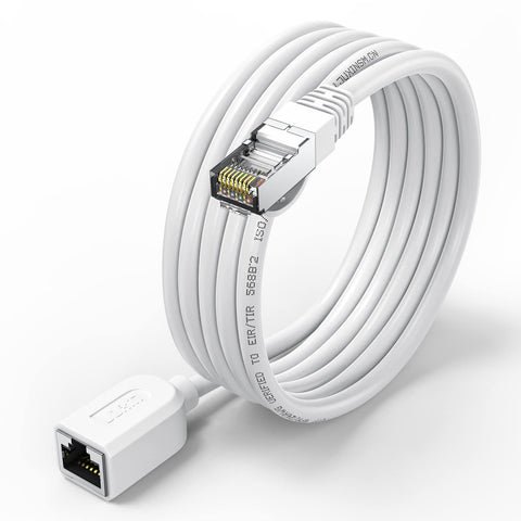 JUXINICE Ethernet Extension Cable White 10FT, CAT6 UTP Ethernet RJ45 Extension Male/Female Patch Cords for Router Modem Smart TV PC POE Extension Cable