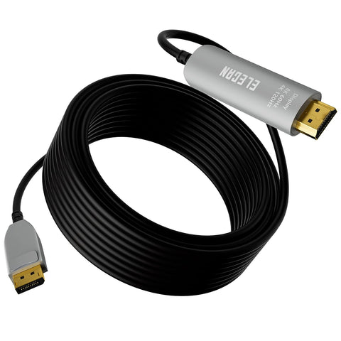 Elecan 8K Fiber Optic Displayport to HDMI Cable 35 Ft, 8K@60Hz 4K@120Hz, Zinc Alloy Shell & Active Optical DP Display Port 1.4 to HDMI 2.1 Uni-Directional Male Cord for NVIDIA, HDTV,Monitor,Projector