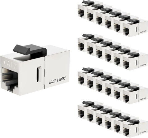 iwillink CAT7 Coupler RJ45 Keystone Shielded Coupler 25-Pack, Ethernet Coupler, Female to Female Keystone Jack?STP Keystone Insert for Cat7/Cat6a/cat6/cat5e Cable